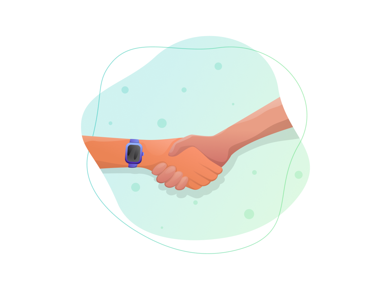 Two people shaking hands wearing a Gabit smart ring, symbolising the Gabit Promise